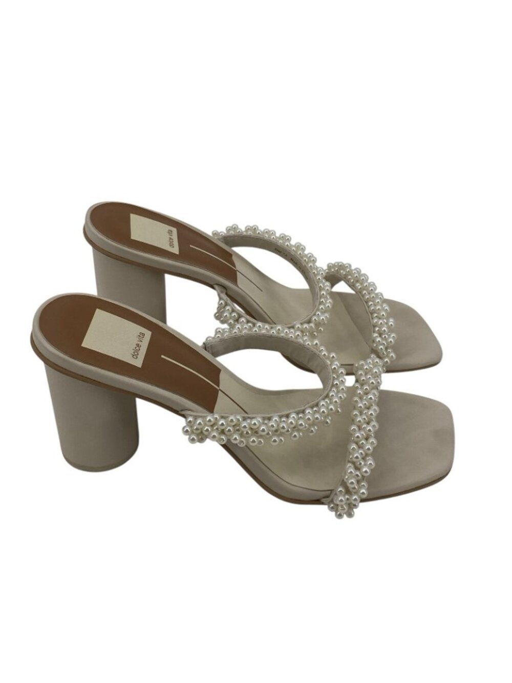 Dolce Vita Women's Size 7.5 Strappy Pearl Block Heel Sandals Ivory - Picture 4 of 16